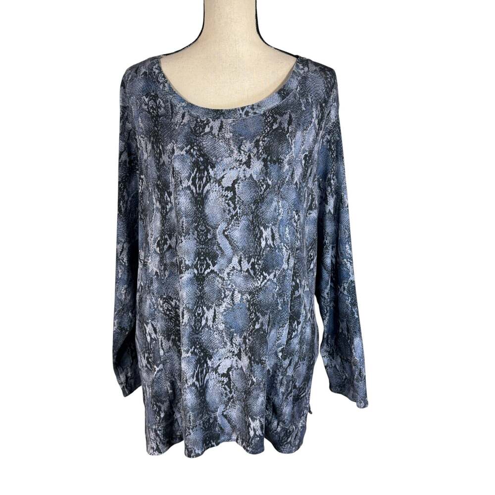 Chico’s SZ 4 (XX-Large) Top Snake Print Long-Sleeve Stretch Pockets Scoop Neck